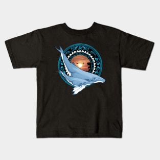 Humpback Whales on Tropical Sunset Kids T-Shirt